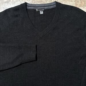 Smartwool Kiva Sweater Mens Large Black Ridge V Neck Long Sleeve Merino Wool